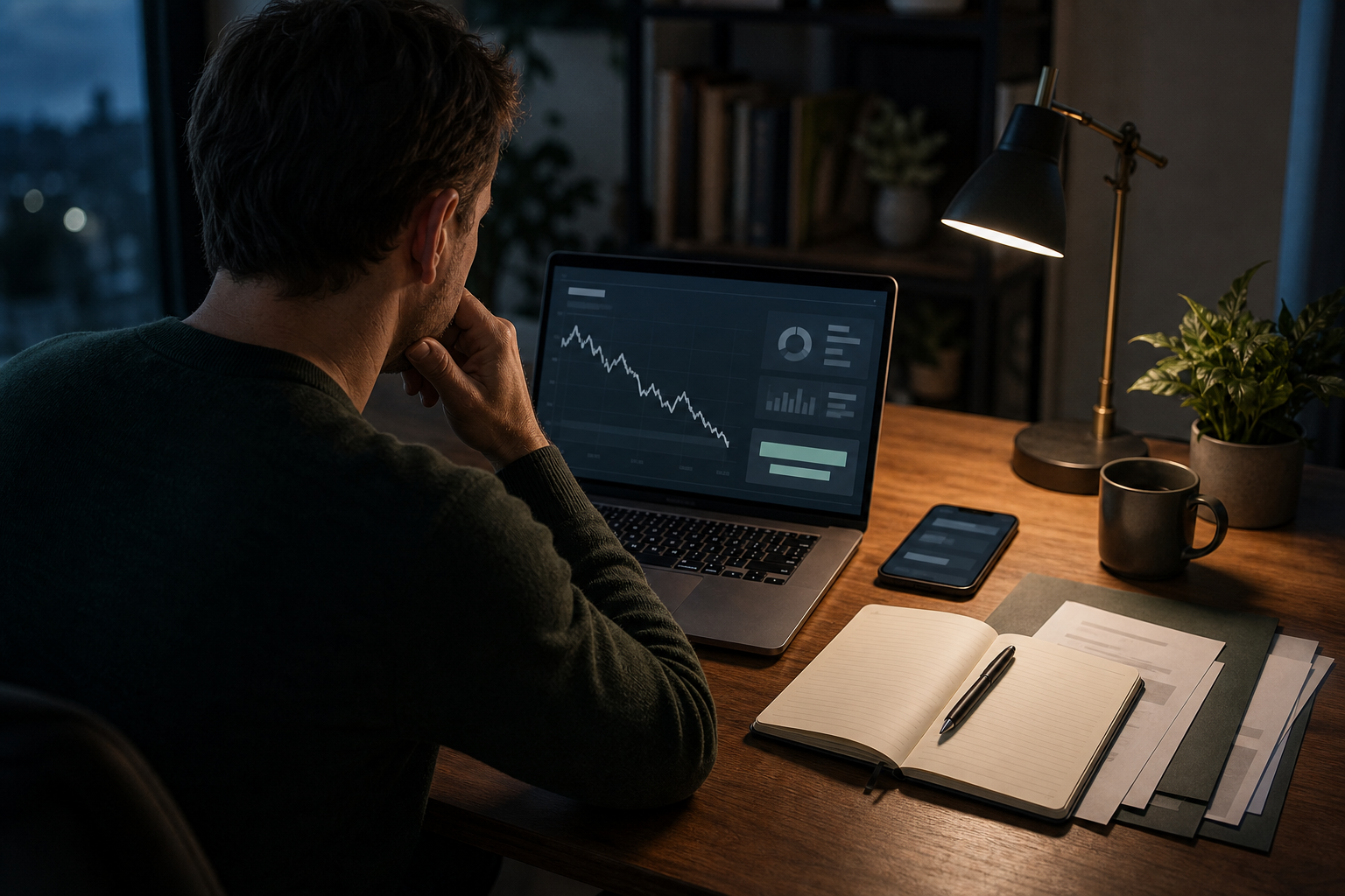 Investor reviewing a failed online portfolio and preparing to document the loss